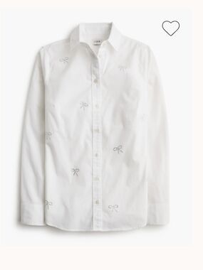 J. Crew White Button-Up Shirt with Black Bow Embroidery